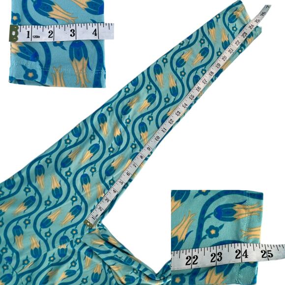 LulaRoe Funky Floral leggings Blue Yellow One Size Fits Most - Picture 8 of 9